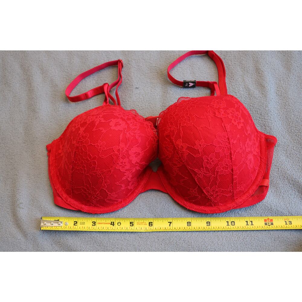 Victoria’s Secret PINK Bra 36D Red Lace Adjustable Clip Strap Lingerie Floral - Picture 4 of 8
